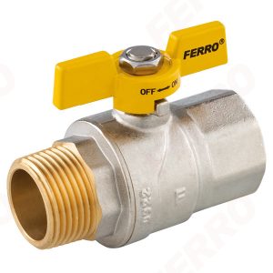 Robinet cu bilă pentru gaz cu fluture, tip G61, filet interior-exterior – Ferro