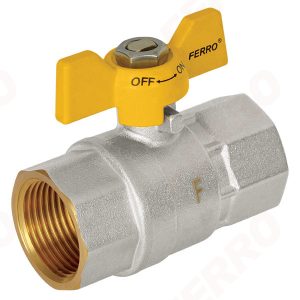 Robinet cu bilă pentru gaz cu fluture, tip G18 - cu presetupă, filet interior-interior – Ferro