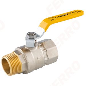 Robinet cu bilă pentru gaz cu manetă, tip G18 – cu presetupă, filet interior-exterior – Ferro